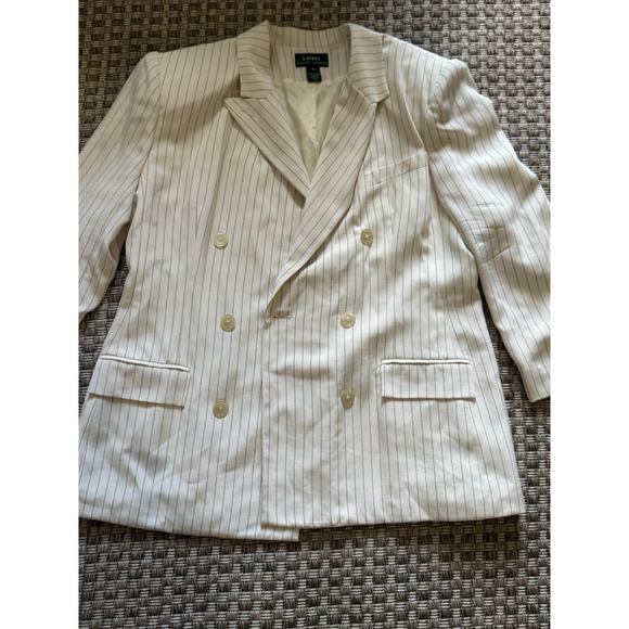 LAUREN RALPH LAUREN Double Breasted Blazer 100% Silk Pinstripe Women SZ 16 - Picture 7 of 11